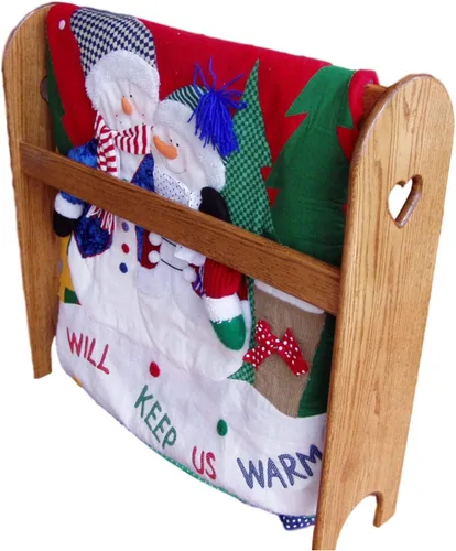 Vista 3 de Quilt Rack Stand Hanging Shelf for the Floor Country Wooden Display Rack