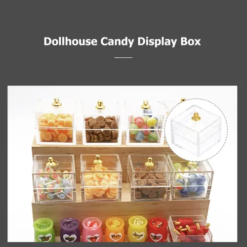 Vista 3 de 10 cajas de dulces en miniatura para casa de muñecas con tapas, tarros de plástico transparente a escala 1:12, pequeños recipientes de comida