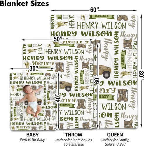Vista 2 de Manta de bebé del ejército personalizada, colcha militar de camuflaje para bebé, ropa de cama temática de equipo táctico de felpa suave, recuerdo