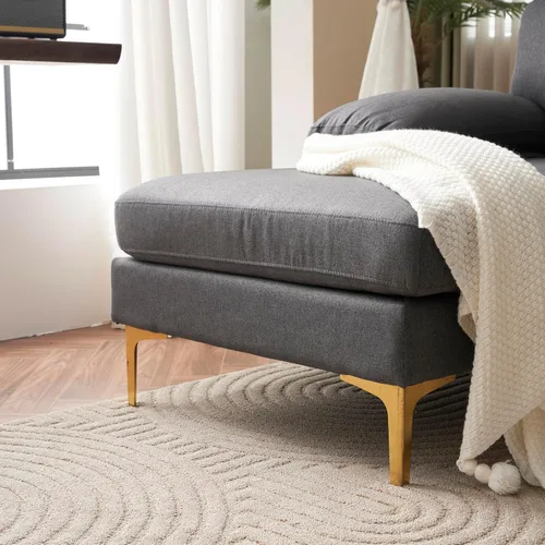 Vista 7 de Alexent Sofá seccional moderno en forma de U con diván doble, sofá de tela moderno con pies de latón para sala de estar, (gris oscuro)