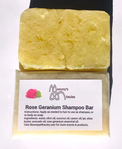 Vista 3 de Jabón en barra de champú para el cabello, aroma a geranio rosa