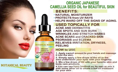 Vista 7 de Aceite orgánico japonés de semilla de camelia. Aceite emulsionante 100 % puro, natural, no diluido, refinado, prensado en frío. Antioxidante