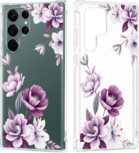 Vista 18 de Funda transparente floral para Galaxy S22 Ultra para mujeres/niñas, bonita funda de teléfono para Samsung Galaxy S22 Ultra 5G, diseño de flores