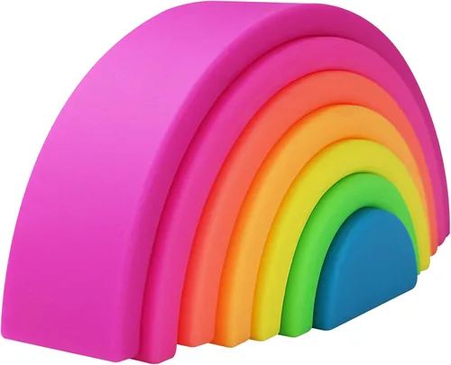 Vista 14 de Juguetes apilables de silicona para bebés, apilador de arco iris 7PCS Azul (Rainbow)