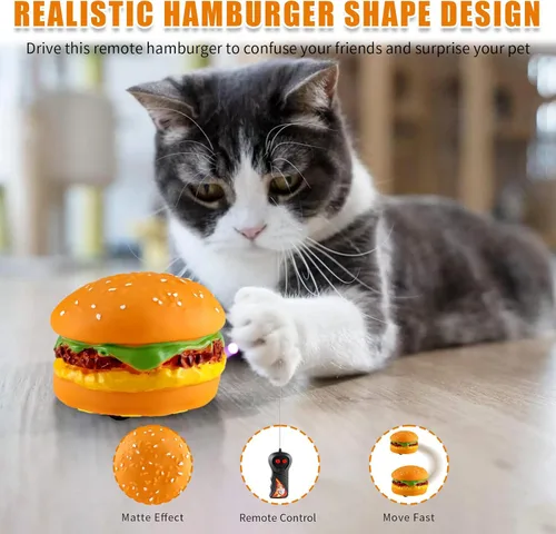 Vista 3 de Ufurty Hamburguesas de control remoto, juguetes de broma de animales, juegos interactivos para gatos, para Halloween, día de los inocentes, fiesta