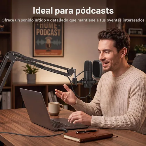 Vista 7 de TONOR Micrófono de PC con kit de brazo Boom para podcast, micrófono de condensador para computadora, recogida cardioide, micrófono USB con soporte