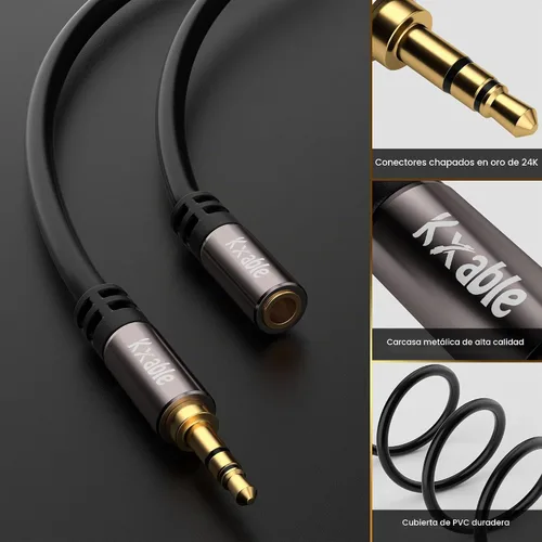 Vista 2 de Cable de extensión de 3.5 mm 1.2 m (paquete de 2), cable de audio auxiliar estéreo de macho a hembra, cable de extensión de auriculares, sonido