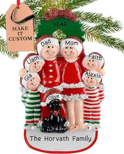 Vista 10 de Adorno Personalizado de Familia de 3 con Perro 2025 Personalización Gratuita en 24h Adornos de Navidad para el Árbol Recuerdo Negro de Mascota
