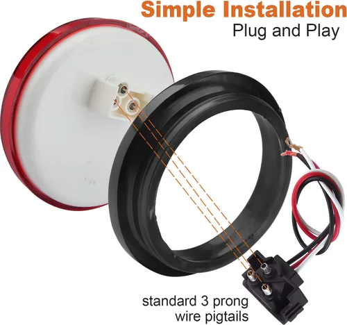 Vista 5 de 4 piezas de luces traseras LED redondas de 4 pulgadas para remolque, rojas, 24 LED, impermeables, luces traseras LED redondas de 4 pulgadas