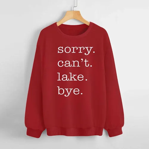 Vista 3 de Sudadera de manga larga con cuello redondo para mujer, diseño de Sorry Can'T Lake Bye