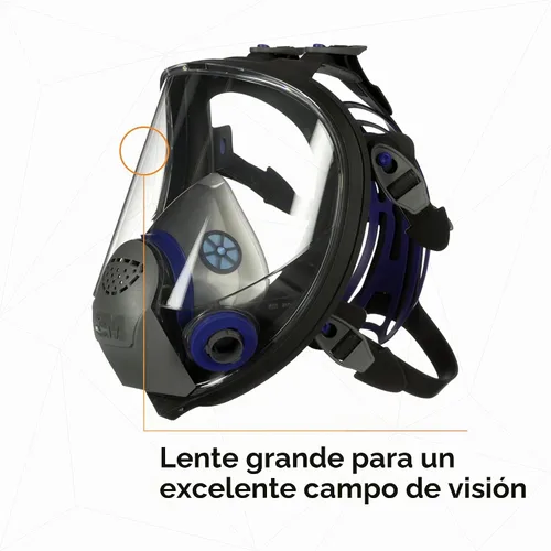 Vista 6 de Respirador reutilizable 3M Ultimate FX serie FF con máscara completa, protección respiratoria, S, Negro/Azul, 1 Arnés de seis correas, para un