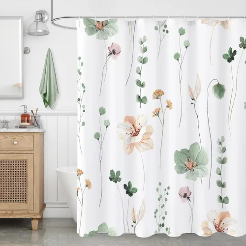 Vista 4 de Gibelle Tapete de baño de felpilla antideslizante, juego de baño con cortina de ducha, alfombra y accesorios, cortina de baño de 72 pulgadas