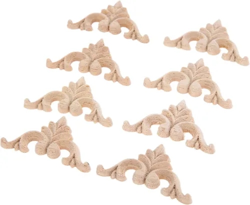 Vista 3 de MUXSAM Apliques tallados en madera, calcomanías Little Onlays, 8 piezas de tallas de madera sin pintar para armario, chimenea, tocador, cama
