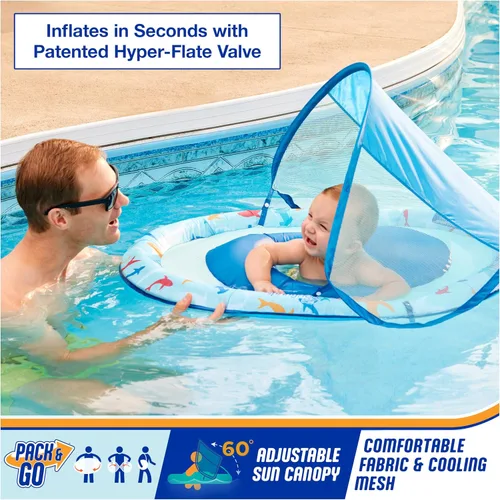 Vista 2 de SwimWays Baby Spring Float, Baby Pool Float with Canopy, Swim Training PFD, Swimming Pool Accessories for Babies and Toddlers 9-24 Months