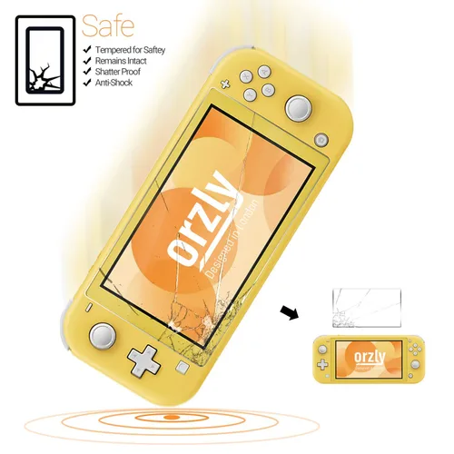 Vista 6 de Orzly Screen Protector for Nintendo Switch Lite 2019 Model [4 Pack] Tempered Glass Screen Protectors. No Bubbles Easy Installation Anti Scratch