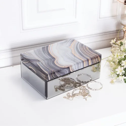 Vista 2 de Timetrace Joyero grande de cristal, caja decorativa, caja de recuerdo, decoración de mármol, organizador de joyas, decoración glamorosa