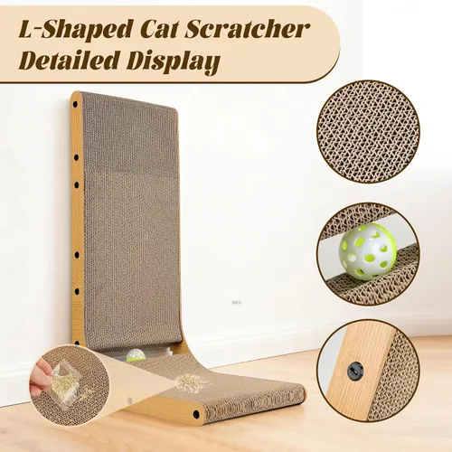 Vista 5 de PatiencET Rascador para gatos en forma de L, almohadilla de cartón de 26.8 pulgadas para gatos de interior, tablero vertical grande para rascar