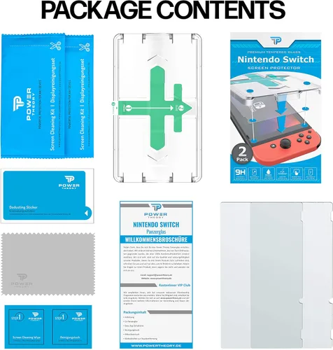 Vista 8 de Power Theory Designed for Nintendo Switch 6.2" Screen Protector Tempered Glass 9H Hardness, Easy Install Kit, 99% HD Bubble Free Clear, Case