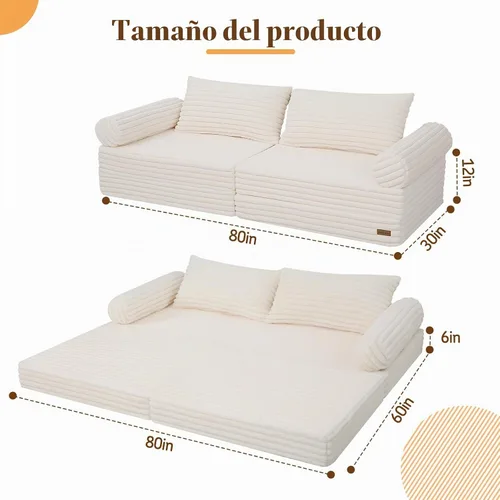 Vista 2 de MeMoreCool Sofá cama convertible, sofá plegable con almohadas, pana