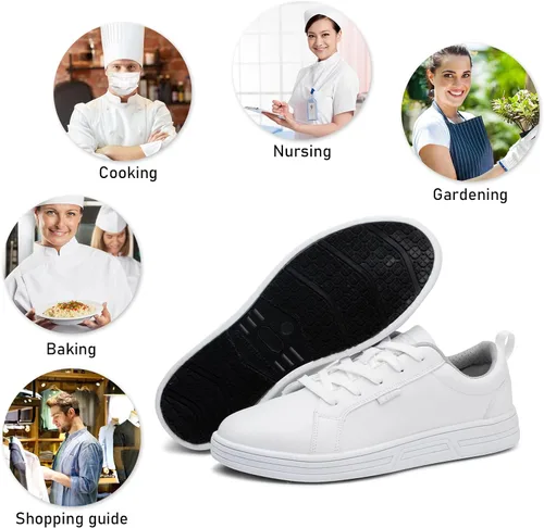 Vista 6 de LMQLZHYC Zapatos de trabajo antideslizantes para hombre, zapatos de servicio de alimentos, zapatos de chef, zapatos de enfermería