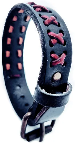 Vista 2 de Pulsera de cuero para hombre entrelazada con cuero negro, cierre de hebilla, estilo fresco