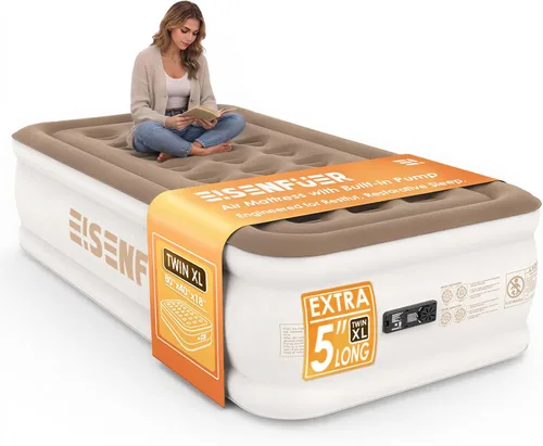 Vista 18 de Colchón de aire Queen con bomba incorporada, colchón inflable Beige Camel