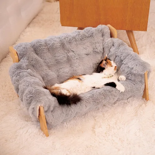 Vista 8 de CHEERHOME PETS Sofá cama elevada para gatos de interior, sofá de madera para gatos con funda extraíble lavable y esponjosa, sillón elevado para Sofá