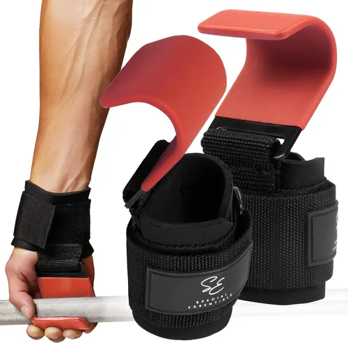 Vista 5 de Special Essentials Ganchos de levantamiento de pesas: 1 par de ganchos de acero de alta calidad con correas acolchadas para la muñeca para un mejor