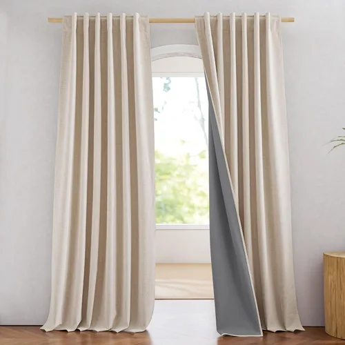 Vista 12 de NICETOWN Cortinas 100% opacas de 63 pulgadas de largo, 2 paneles de cortinas cortas con aislamiento térmico con forro para dormitorio, cortinas