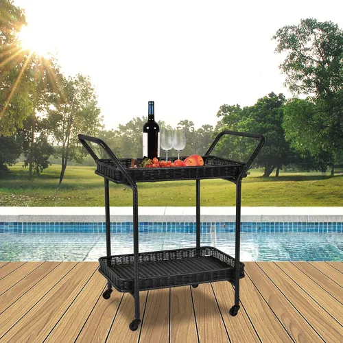 Vista 3 de Jeco Carrito de mimbre para patio en negro
