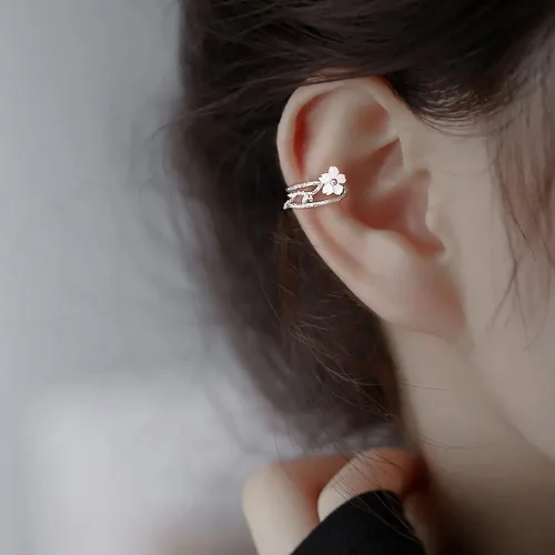 Vista 3 de Reffeer Aretes de plata de ley 925 maciza con clip para cartílago, para mujeres, adolescentes, hélix, sin perforación