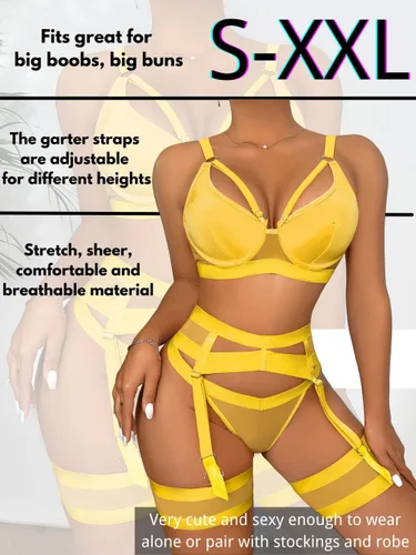 Vista 67 de Kaei&Shi - Lencería con liguero para mujer, conjunto de encaje traslúcido y sexy de 4 piezas combinadas