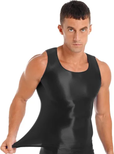 Vista 3 de Camiseta sin mangas brillante para hombre, para entrenamiento, gimnasio, culturismo, fitness, sin mangas