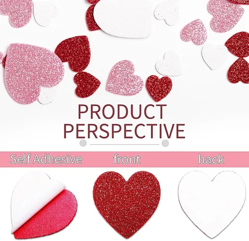 Vista 3 de 60 calcomanías de espuma de corazón, autoadhesivas, para el día de San Valentín, con purpurina, rojo, rosa, blanco, corazones de espuma