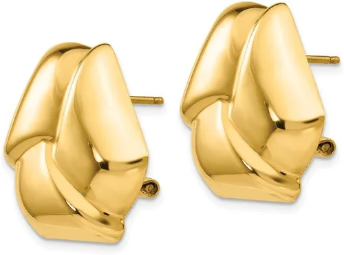 Vista 2 de Pendientes de poste trasero Omega con nudo pulido de oro amarillo de 14 quilates, Oro amarillo