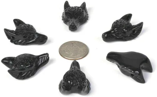 Vista 3 de Colgante de piedras preciosas talladas a mano con cabeza de lobo de 1.575in