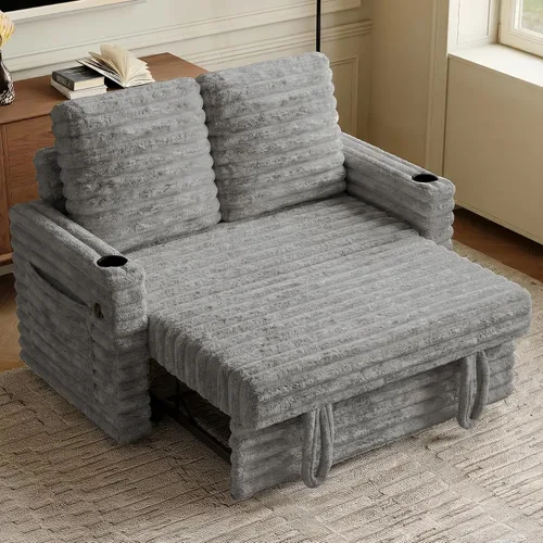 Vista 17 de Wrofly Sofá cama convertible 3 en 1, sofá cama extraíble para sala de estar con bolsillos laterales, portavasos y puerto de carga USB, respaldo