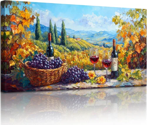 Vista 9 de crmotu Vineyard Arte de Pared de Ventana Falsa, Obra de Arte Grande de Paisaje de Campo Italiano, Impresiones de Campos de Uva Decoración de Pared
