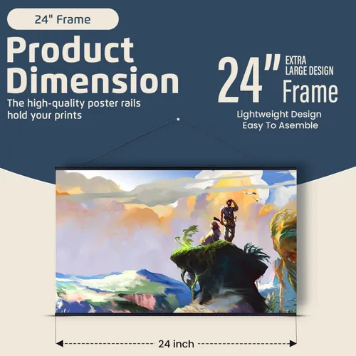 Vista 2 de Landmass Marco magnético para póster de 24" de ancho, marco colgante de madera para impresiones, fotos, imágenes, obras de arte y mapas para rayar