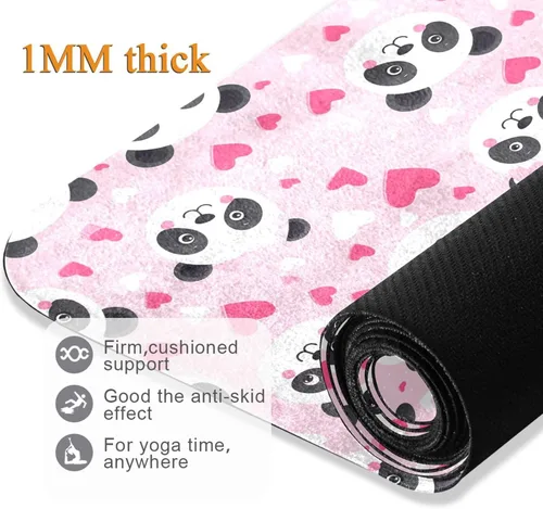 Vista 5 de Pandas Pink Hearts Yoga Mat Non Slip Thick Kids Eco Friendly Rubber Workout Foldable Yoga Mat Women Exercise