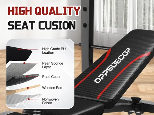 Vista 9 de OPPSDECOR Multi-Function Weight Bench Set with Squat Rack Leg Extension & Leg Curl Adjustable Workout Bench for Full Body Fitness Foldable