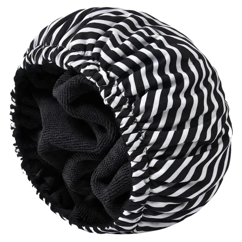 Vista 13 de Gorro de ducha para hombre, gorro de baño negro, reversible, con forro de rizo, grande, impermeable, ajustable, banda elástica, dobladillo elástico