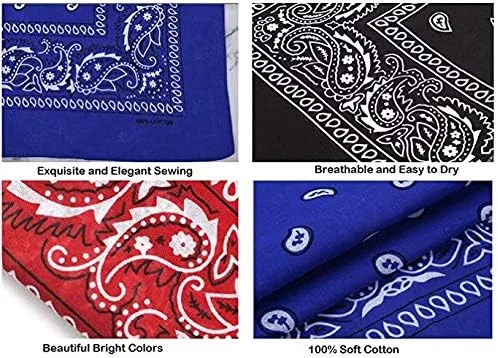 Vista 4 de Bandanas de doble cara unisex de 27 x 27 pulgadas, 100% algodón, paquete de 2 M.H.I.