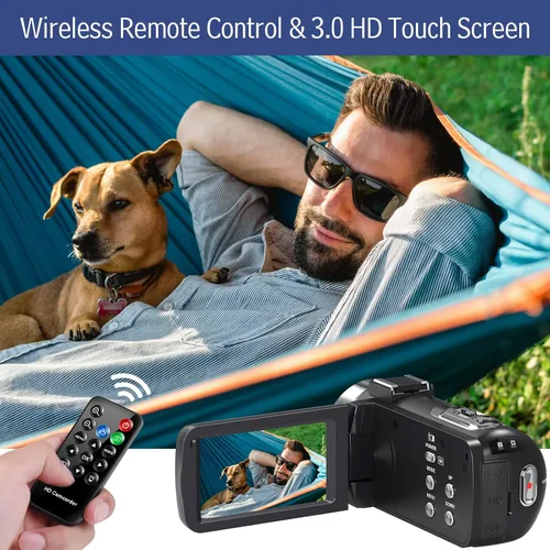 Vista 5 de Videocámara de videocámara 4K Ultra 48MP IR de visión nocturna, videocámara digital con zoom 18X, pantalla táctil de rotación de 3 pulgadas, cámara