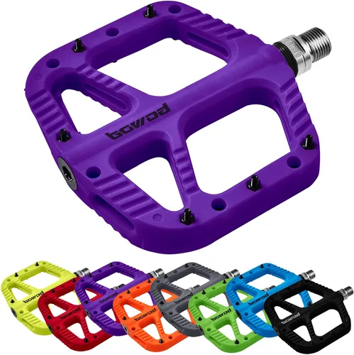 Vista 13 de Pedales MTB Pedales planos de bicicleta de montaña para adultos, pedal de plataforma de bicicleta compuesto de nailon ligero y ancho con pasadores