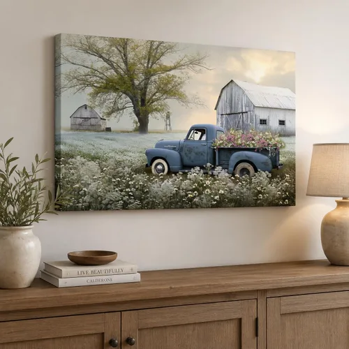 Vista 32 de ANRUOXI Arte de Pared en Lienzo de Camión Vintage Personalizado, Impresiones en Lienzo de Letrero Personalizado con Nombres y Fechas de Familia