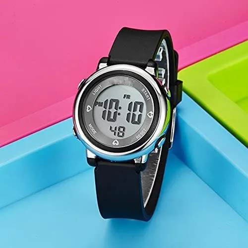 Vista 7 de Relojes digitales para mujer, pantalla LED, correa de silicona, reloj militar, multifunción, impermeable, alarma, cronómetro, retroiluminación LED
