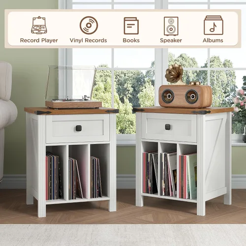 Vista 3 de Soporte para tocadiscos con almacenamiento de discos de vinilo, soporte para tocadiscos con estación de carga, soporte de madera para discos