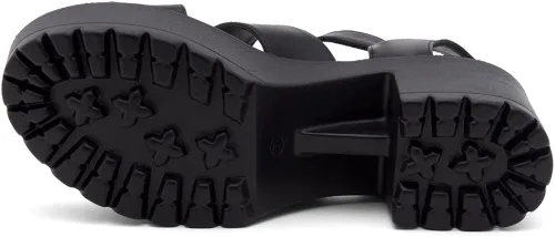 Vista 4 de Herstyle Sandalias de tacón de bloque para mujer, puntera abierta, dos bandas, suela de lengüeta de moda, zapatos de tacón de plataforma con correa