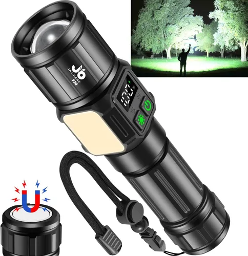 Vista 9 de JAY-PARK Linternas de alto lúmenes, linterna recargable de 100000 lúmenes con magnética, luz de flash brillante 9 modos con batería de 5000 mAh
